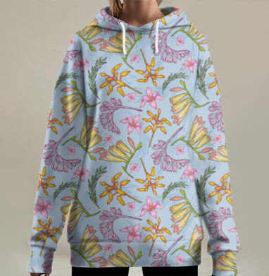 Сердце из тропических растений, Hoodie Long Oversize 3D