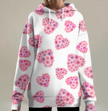 Сердечки из роз, Hoodie Long Oversize 3D