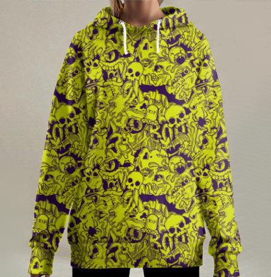 Серия Хэллоуин, черепа и кости, фиолетовый и зеленый, Hoodie Long Oversize 3D