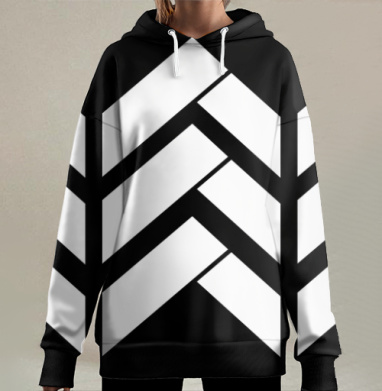 Черно белые геометрические стрелы динамичный минимализм, Hoodie Long Oversize 3D