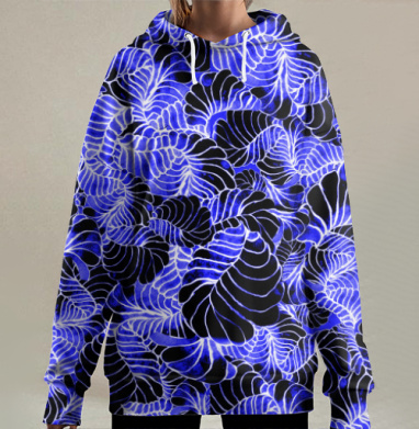 Синие черные белые спирали как круговерть иллюзия, Hoodie Long Oversize 3D