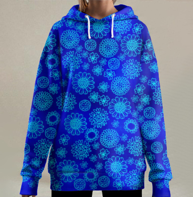 Синие цветы, Hoodie Long Oversize 3D