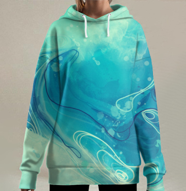 Абстрактное плавное движение воды бирюзово голубые оттенки, Hoodie Long Oversize 3D
