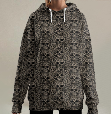Темно коричневые черепа кости все умрём, Hoodie Long Oversize 3D