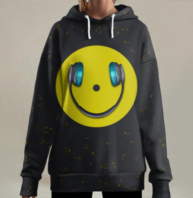 Смайл наушники, Hoodie Long Oversize 3D