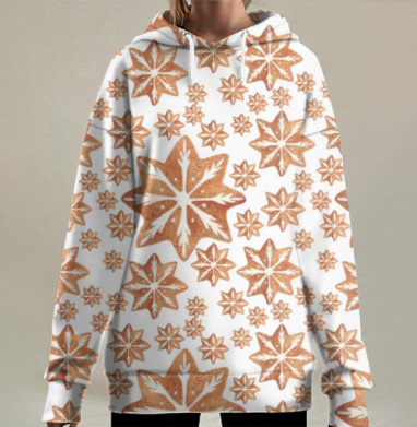 Зимние сладкие снежинки для любителей уюта, Hoodie Long Oversize 3D