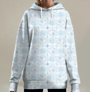 Снежинки голубые зимняя атмосфера спокойствие мерцание, Hoodie Long Oversize 3D
