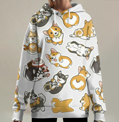 Собачий коллаж, Hoodie Long Oversize 3D