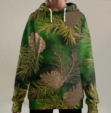Сосновый лес. Паттерн, Hoodie Long Oversize 3D