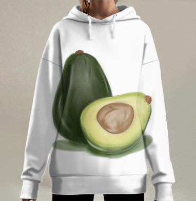 Спелый вкусный авокадо натуральный зеленый мягкие оттенки, Hoodie Long Oversize 3D