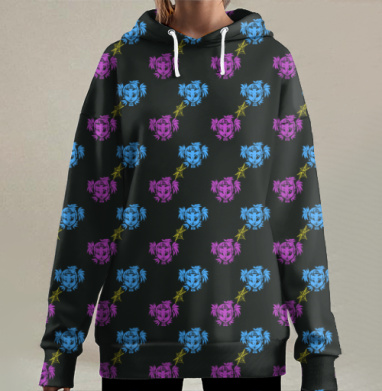 Антропоморфная девочка паук яркие оттенки паутина, Hoodie Long Oversize 3D