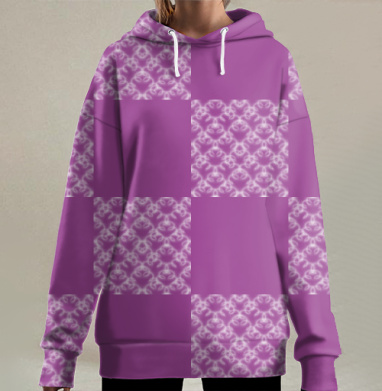 Фуксия белый спираль геометрия узор клетка тренд 2021, Hoodie Long Oversize 3D