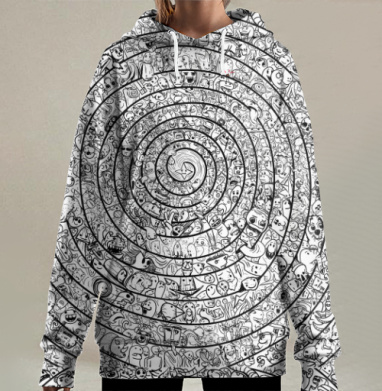 Множество веселых милых персонажей вокруг спокойной звезды внутри, Hoodie Long Oversize 3D