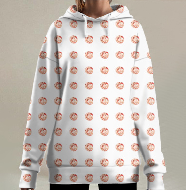 Милая спящая белочка с пушистым хвостом украшенном орехами фундук, Hoodie Long Oversize 3D