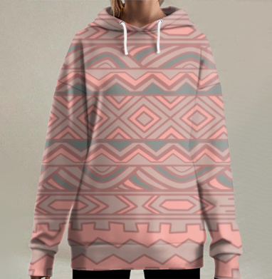 Этнический геометрический узор в спокойных тонах, Hoodie Long Oversize 3D
