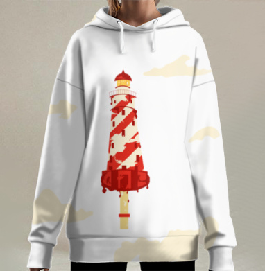 Маяк-эскимо летит в облаках, создавая легкое настроение., Hoodie Long Oversize 3D