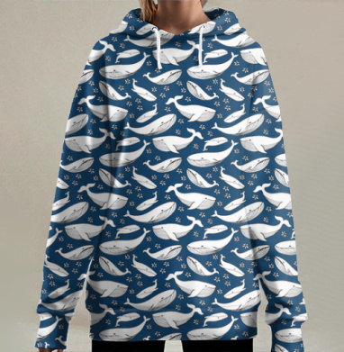 Текстура киты, Hoodie Long Oversize 3D