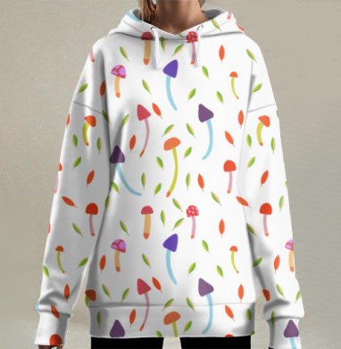 Текстура с грибами, Hoodie Long Oversize 3D