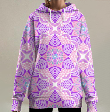 Текстура с розовыми мандалами, Hoodie Long Oversize 3D