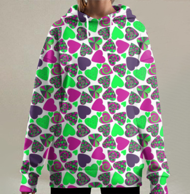 Текстура с сердечками, Hoodie Long Oversize 3D