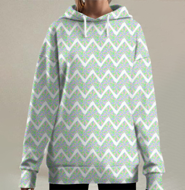 Текстура с сердечками в нежных тонах, Hoodie Long Oversize 3D