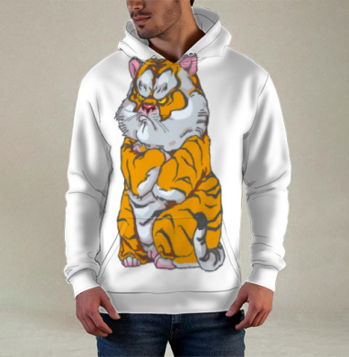 Упрямый маленький тигр сердитый взгляд, Худи / Мужская / С карманом / 3D