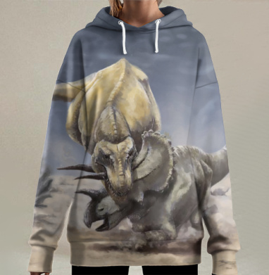 Тираннозавр-РеХ  на охоте, Hoodie Long Oversize 3D