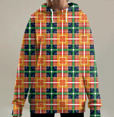 Геометрический плед с оп-арт эффектом, Hoodie Long Oversize 3D