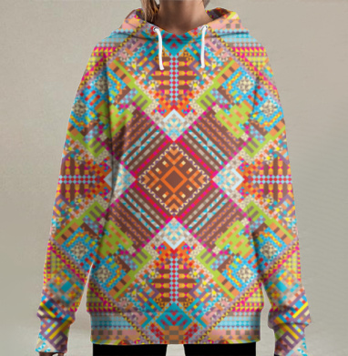 Цветной абстрактный геометрический узор с глубиной и динамикой, Hoodie Long Oversize 3D