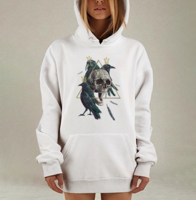 Вороны Короны Череп Фэнтези Мистика, Hoodie Mjhigh Dig, оверсайз, утепленная