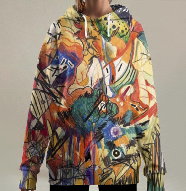 Яркая абстракция с динамичными линиями и цветами внутри мира, Hoodie Long Oversize 3D