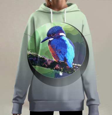 Тропическая птица на ветке, Hoodie Long Oversize 3D