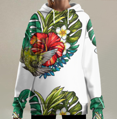 Тропическое сердце, Hoodie Long Oversize 3D