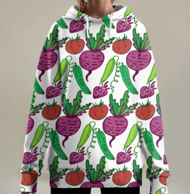 Фиолетовая свекла и сочные овощи на сером фоне овощи на сером фоне, Hoodie Long Oversize 3D