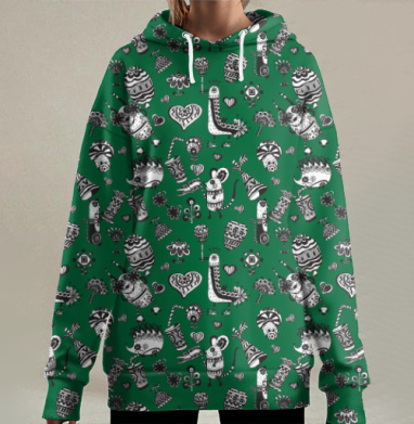 Узор с вечеринкой., Hoodie Long Oversize 3D
