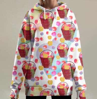 Ведро С Яблоками Спелыми Ведро Яблок, Hoodie Long Oversize 3D