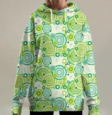 Абстрактные кольца в зелёно-голубых тонах, Hoodie Long Oversize 3D