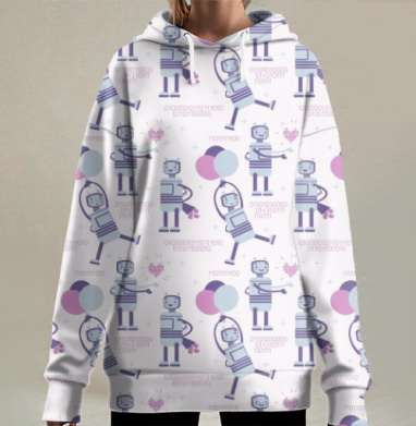 Дружелюбные роботы с бинарным посланием, Hoodie Long Oversize 3D