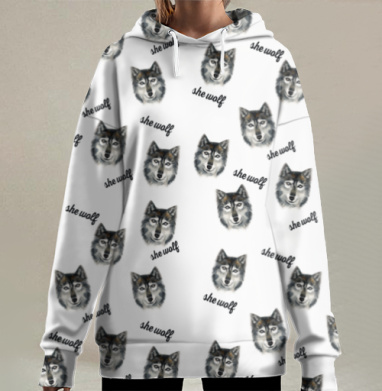 Волчица, Hoodie Long Oversize 3D