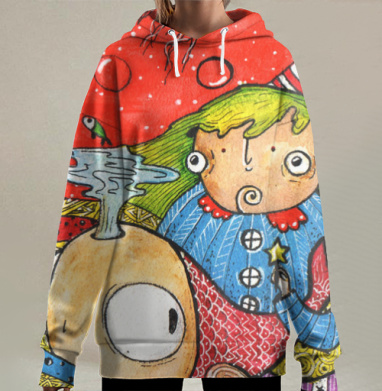 Волшебная Сказочная Сцена с Рыбаком и Медузами, Hoodie Long Oversize 3D