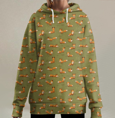 Очаровательные лисы на зелёном фоне, Hoodie Long Oversize 3D
