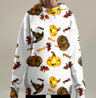 Веселые тыквы конфеты осенние листья Хэллоуин 31 октября 2019 года, Hoodie Long Oversize 3D
