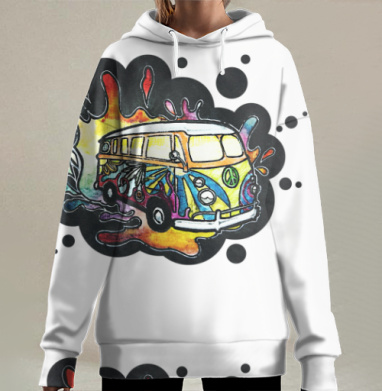 Яркий Городской Автобус Свобода Путешествия, Hoodie Long Oversize 3D