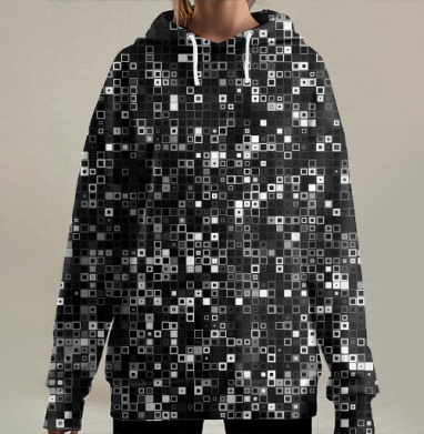 Киберпанк glitch art пиксельная матрица QR мозаика, Hoodie Long Oversize 3D