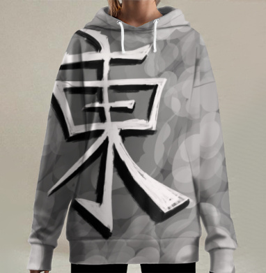 Древний Японский Символ Традиция Калифорния, Hoodie Long Oversize 3D