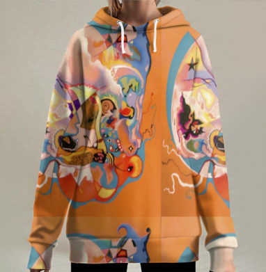 Психоделическое лицо оранжево синее белое красное желтое, Hoodie Long Oversize 3D
