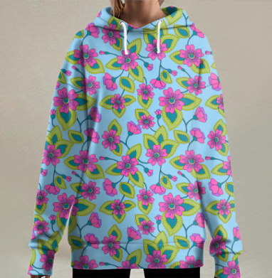 Яркие цветы, Hoodie Long Oversize 3D