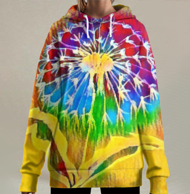 Яркий одуванчик абстрактная фовистская природа летнее настроение, Hoodie Long Oversize 3D