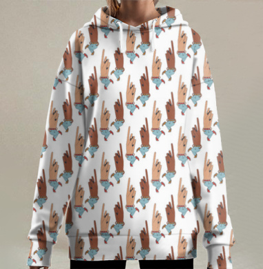 Повторяющиеся руки с жестом крест на белом фоне, Hoodie Long Oversize 3D