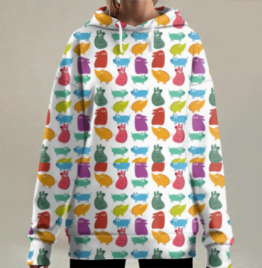 Весёлые милые разноцветные монстрики для детей площадке, Hoodie Long Oversize 3D
